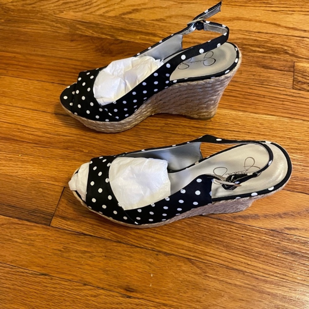 Jessica Simpson Black and White Polka Dot Wedges - Picture 2 of 5